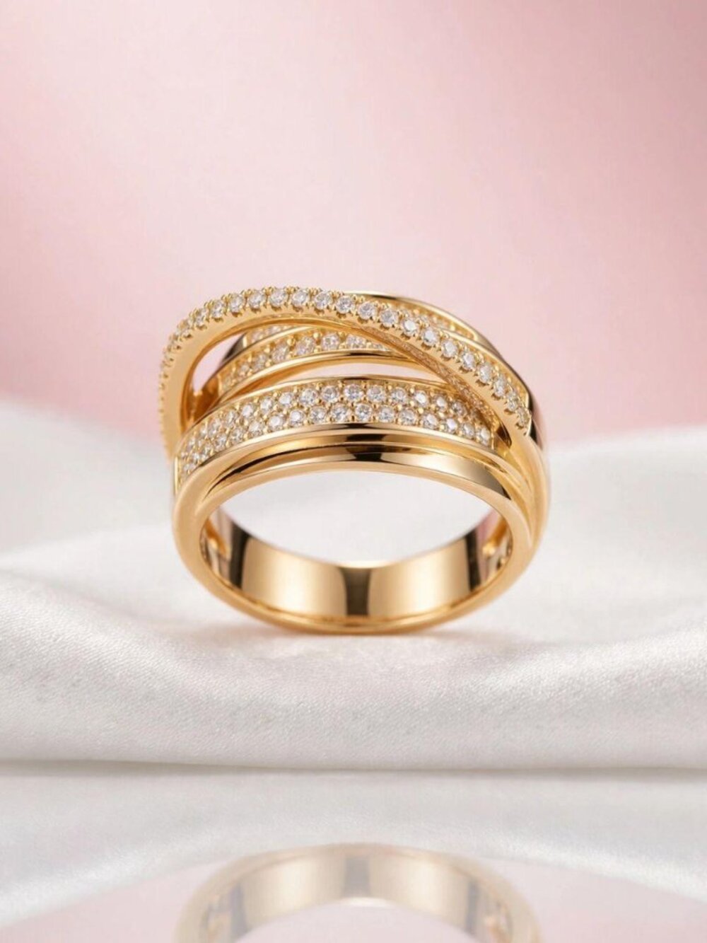 Gold Crisscross Crystal Ring Pave Wrap Statement Ring Gold Tone Elegant